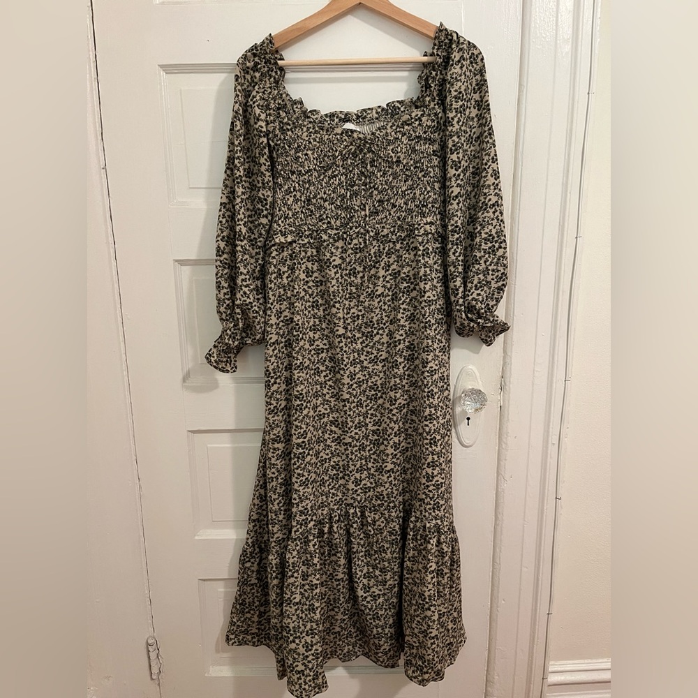 PinkBlush Cream Floral Ruffle Sweetheart Neck Maternity Midi Dress - Size S